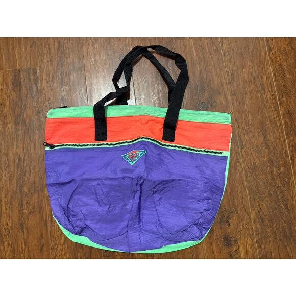 Gitano Handbags - Vintage 90s Gitano Neon Tote Bag Nylon Sport Gear Gym Purple Zip Case Set Retro